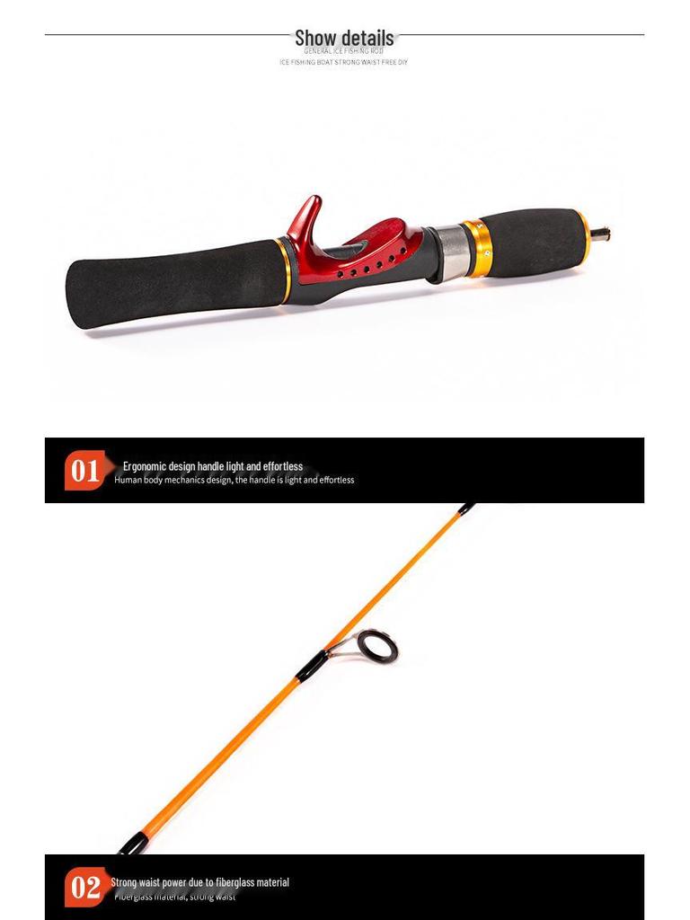 52cm Ultraleichte Glasfaser Winter Eisangelrute mit zweigeteiligem Griff