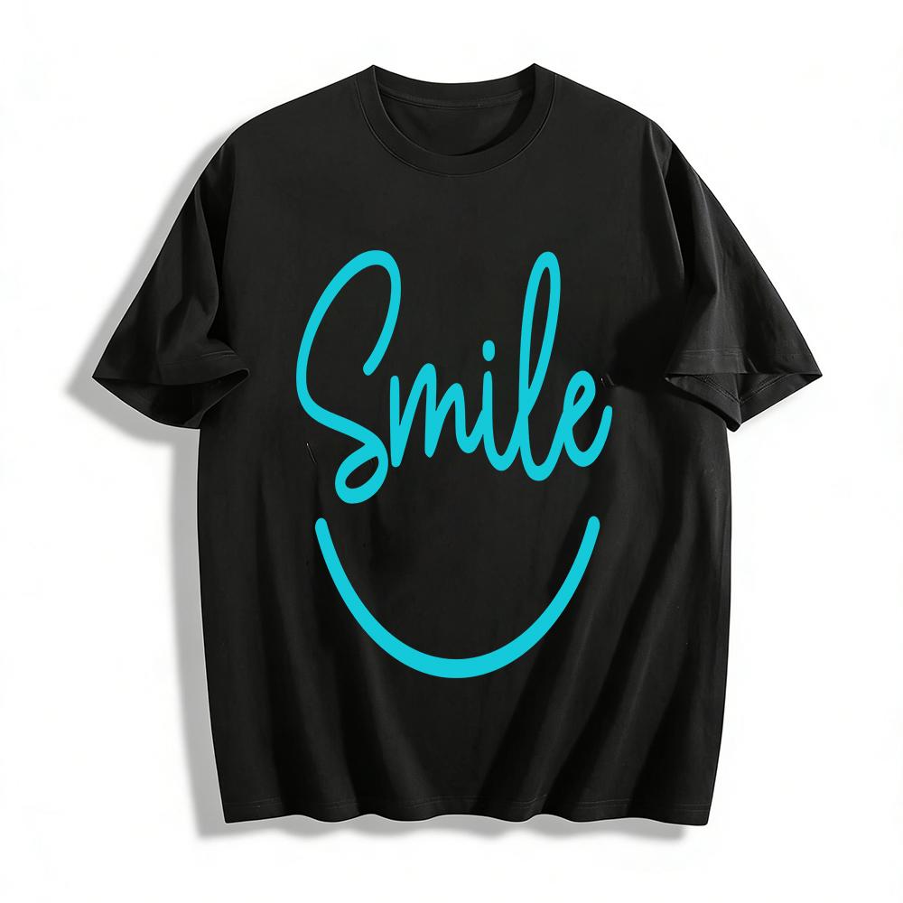 Smile Graphic Print Casual Tshirt Comfy Breathable Crewneck Top Pure cotton T-shirt XXS