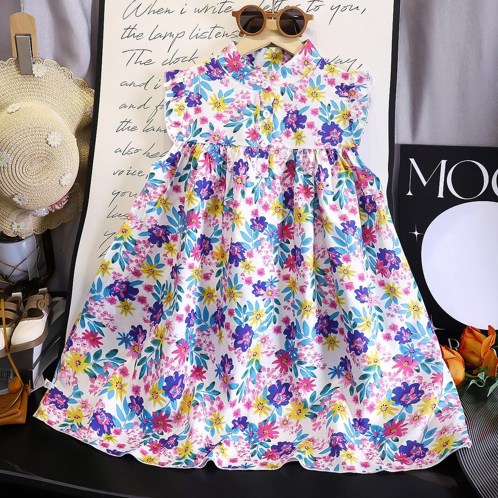 Korean Style Girl Summer Floral A Line Dress With Soft Fabric For Toddler Girls
