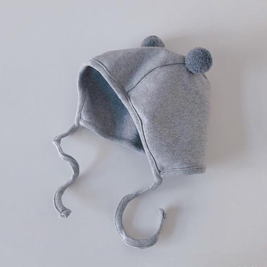 Soft Baby Hat with Double Ball Design Solid Color Warm Breathable Chin Tie Lightweight Infant Hat Headwear