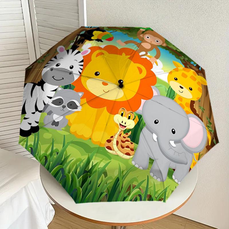 1pc Jungle Animals Automatic Open/Close Umbrella, Folding Compact Umbrella with Lightweight Design for Women/Men Yy251011049