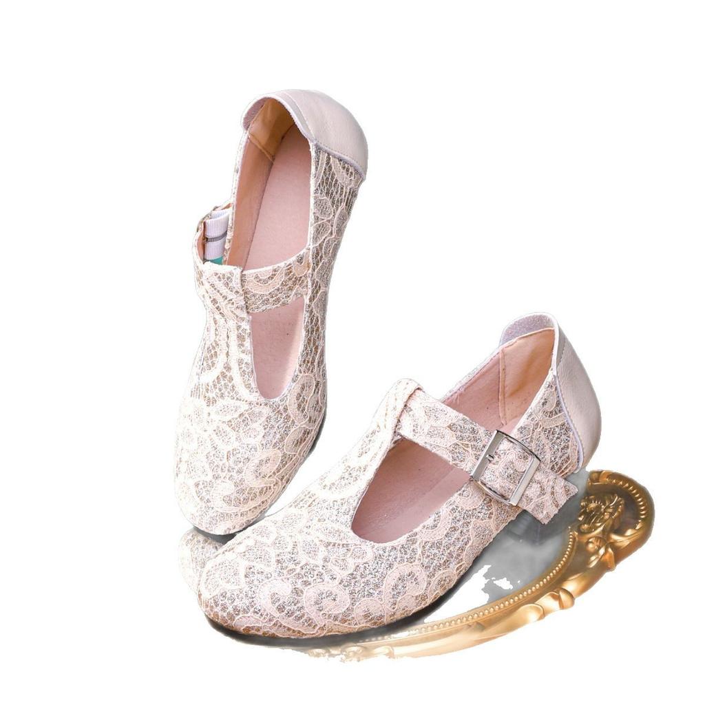 New Mary Jane Shoes Women's French Thick Heel Middle Heel One Word with Satin Light National Style Retro Light Mouth Single Shoes