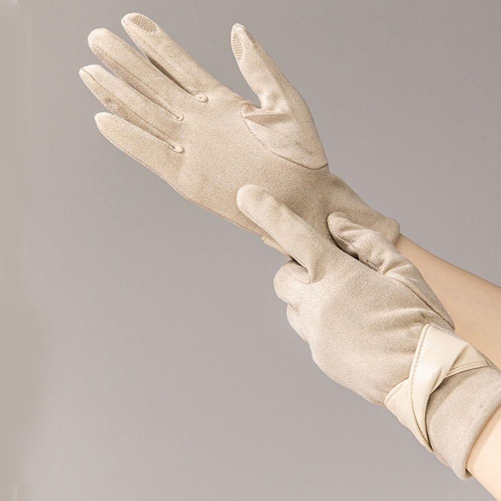 Soft Winter Suede Gloves Thick Women Cycling Mittens Cute Pu Leather Gloves  Autumn