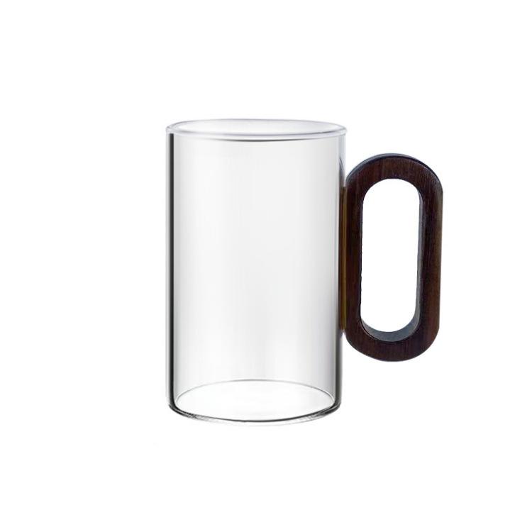 Жемчужный хлопок Упаковка Боросиликатное стекло Деревянная чашка Термостойкое Прозрачное стекло Кофейная чашка 360ml