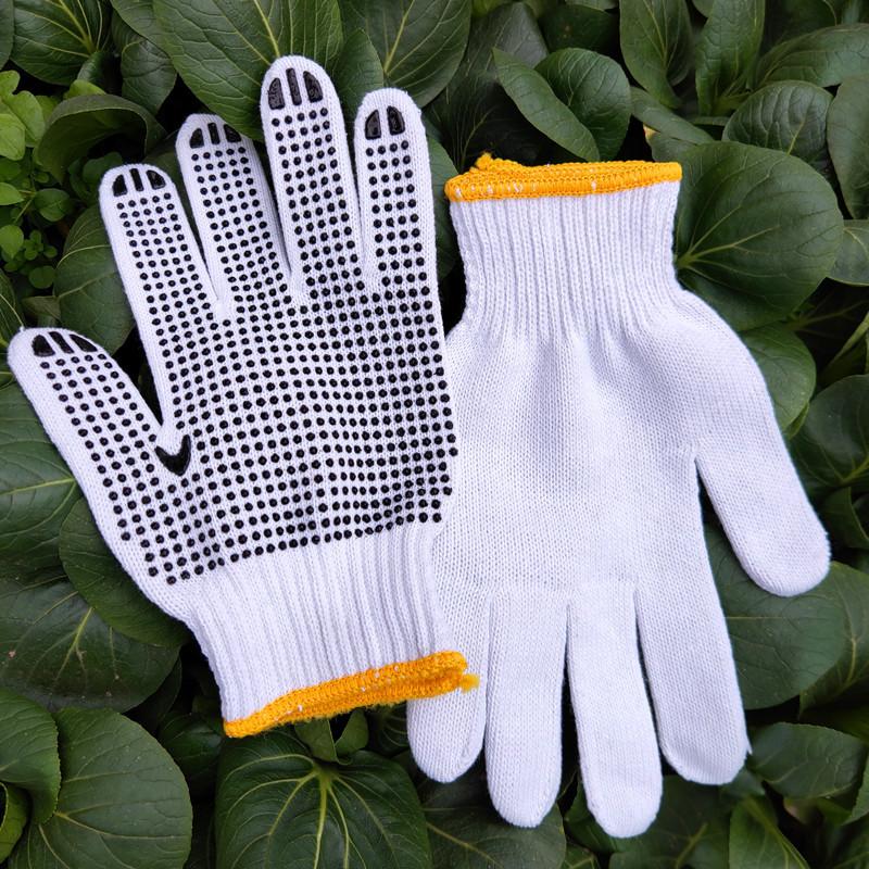700G point plastic non-slip labor insurance gloves, all-finger nylon dispensing 10 pins, encryption thickened wear-resistant work tug of war man