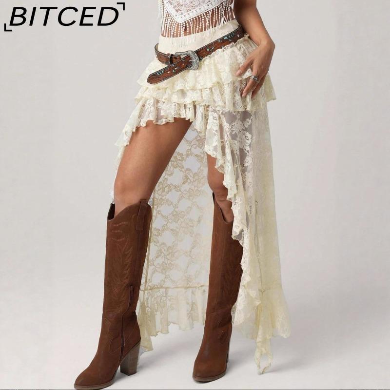 BITCED Women's Summer Sensual Lace Skirt Denim-inspired Asymmetrical Design Women's Skirt