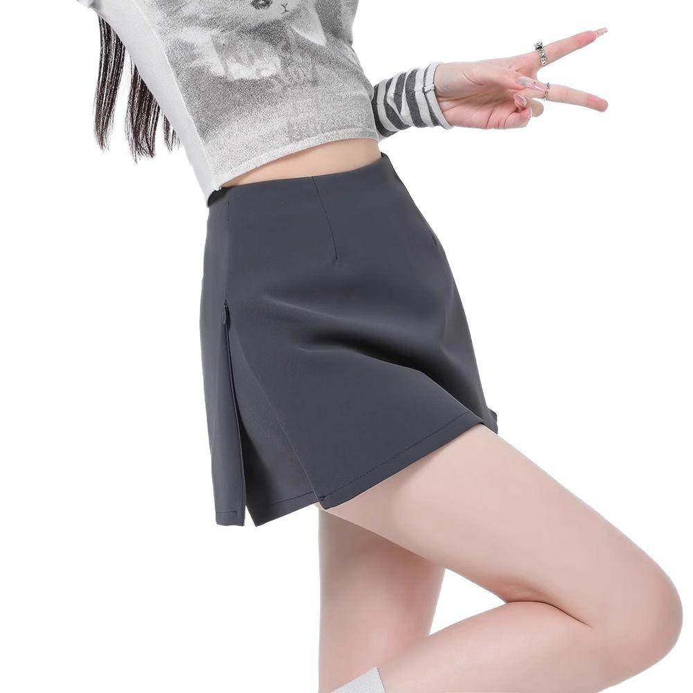 2025 Women's High Waist Black Bodycon Midi Skirt with Side Slit – Spring/Summer Hot Style Suit Shorts