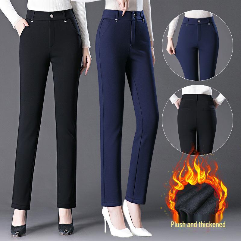 Fleeceforede vinterbukser med rette ben og elastikk for kvinner - Varme, løse, allsidige