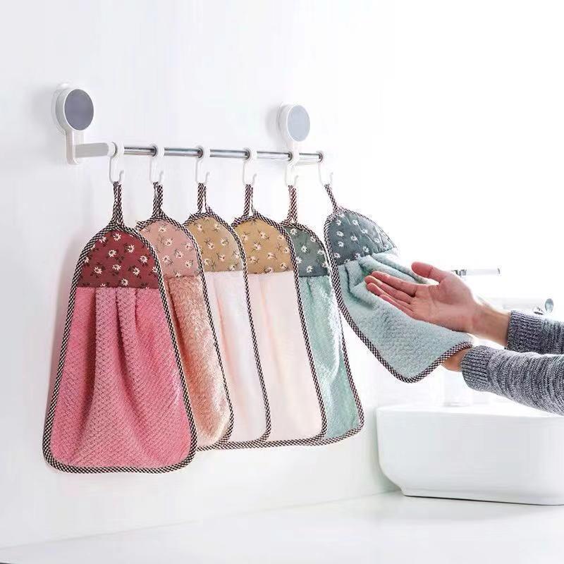 1 Pcs Hanging Coral Fleece Hand Towel Cloth Kitchen Dishwashing Scouring Pad Hand Towel Cleaning Strong Absorbent Towels New