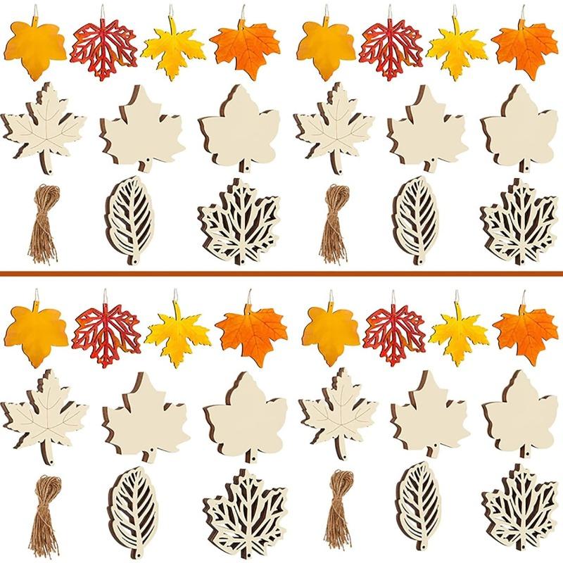 20PCS Unfinished Wood Cutouts Maple Leaves Wooden Crafts Fall Leaves Shape Crafts Autumn Leaf for DIY Craft Tags Thanksgiving