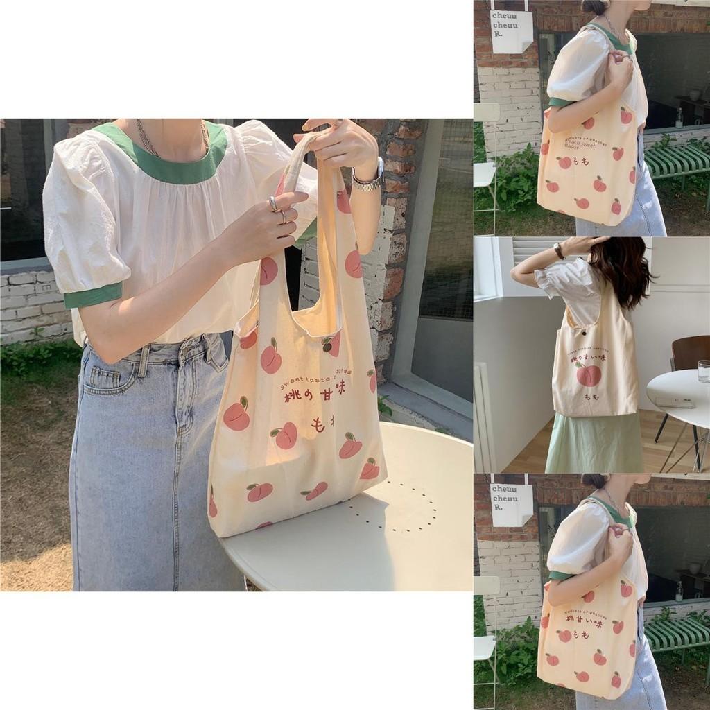 Stylish Peach Print Canvas Tote Bag For Women Medium Sized With Magnetic Closure