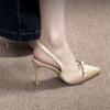 2025 new pointed bow French bag head sandals temperament beautiful single shoes champagne high heels women's stiletto