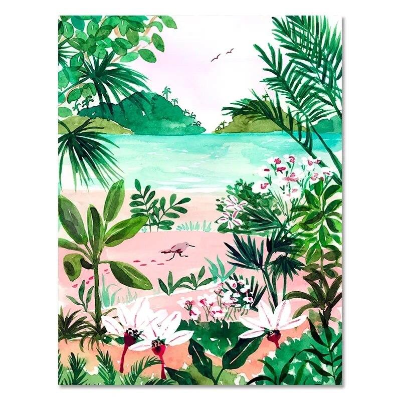 Beach Pool Moroccan Tropical Jungle Swing Meadow Wall Art Canvas Painting Posters and Prints Wall Pictures for Living Room Decor