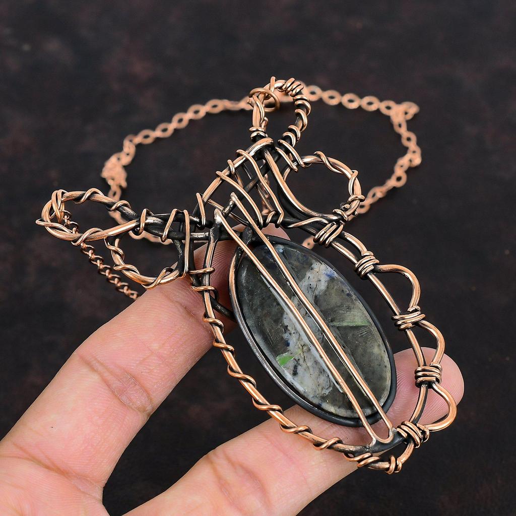 Sodalite Necklace Copper Wire Wrapped Jewelry Gemstone Adjustable Necklace Handmade Jewelry Copper Necklace For Gifts Wire Wrapping Necklace
