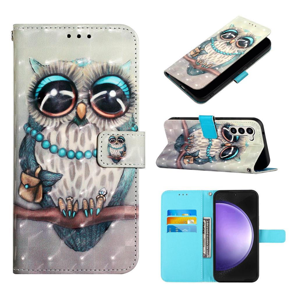 For Samsung Galaxy S24 Leather Case 3D Pattern Printing Wallet Stand Mobile Cover with Strap