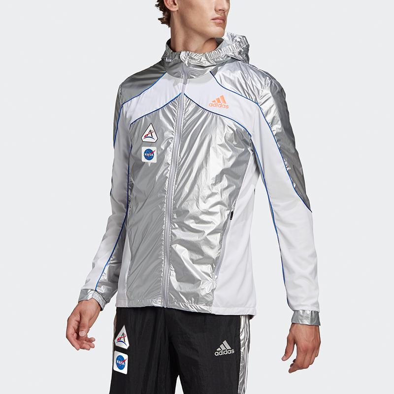 Adidas Space Jacket Running Hooded Sportswear Men Outerwear Silver GK8816