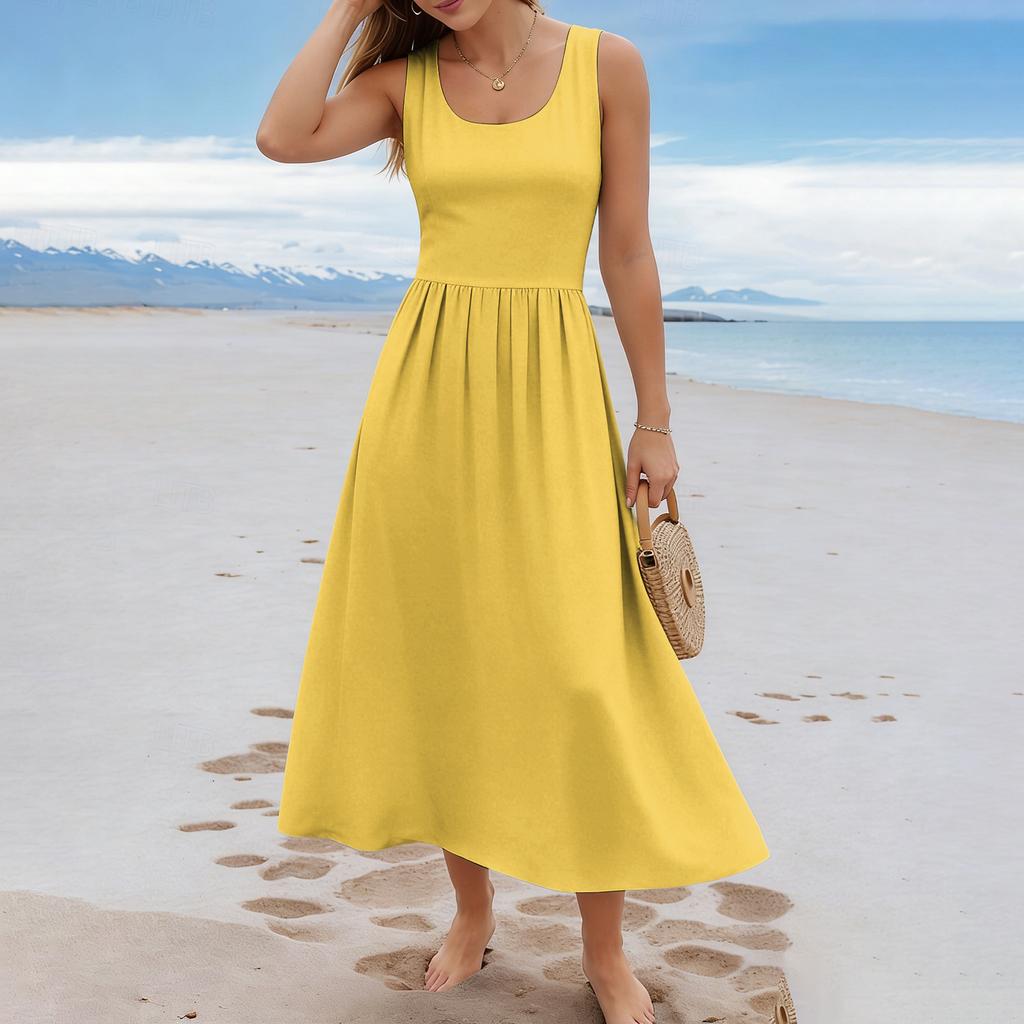 Women's  Color Summer Casual Fashion Sleeveless Long Dress