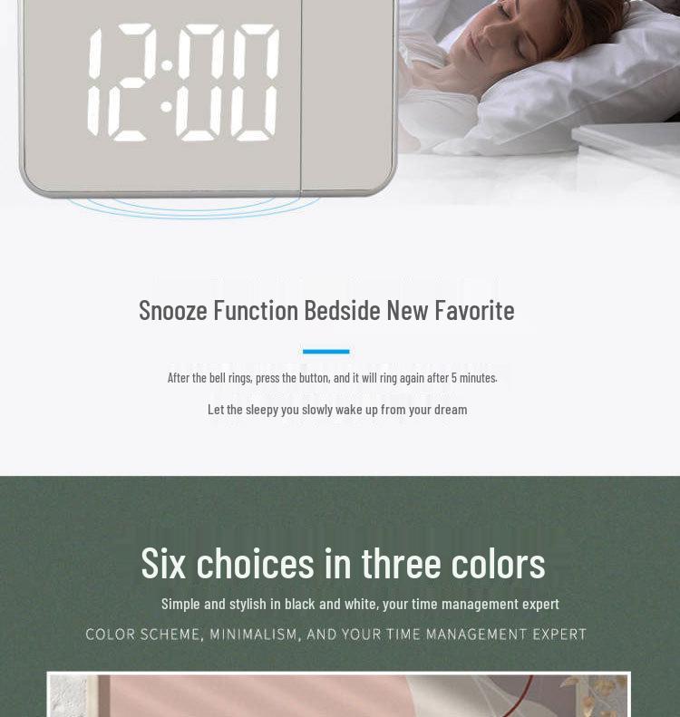 LED Mirror Projection Clock: Creative Desktop Alarm with Temperature, Date & Time Display