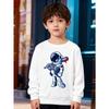 European sizes Kids' Fashion Crew Neck Pullover,  Long Sleeve Top with Cartoon Astronaut Print, Suitable for Daily Casual Wear and Outdoor Activities