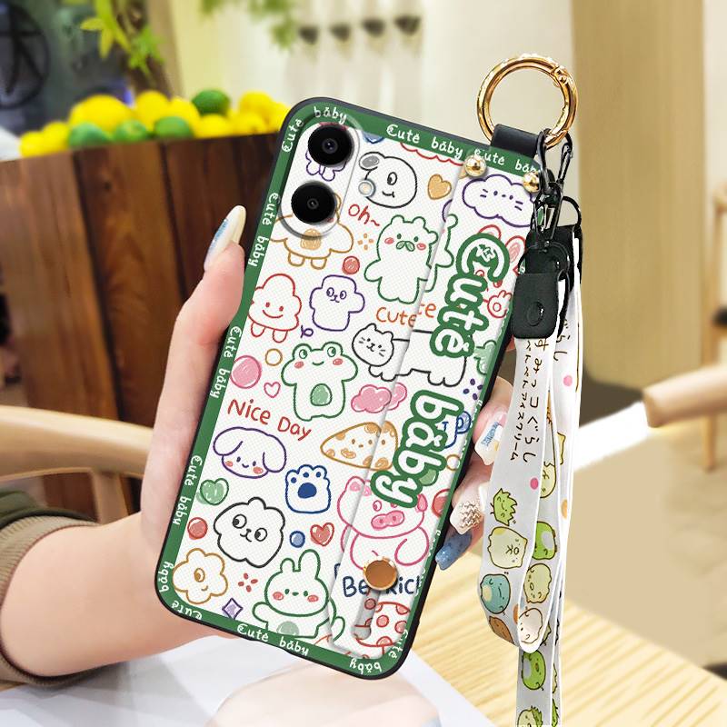 Anti-knock Wristband Phone Case For Samsung Galaxy A07 Fashion Design Wrist Strap Durable Shockproof Soft case Cartoon