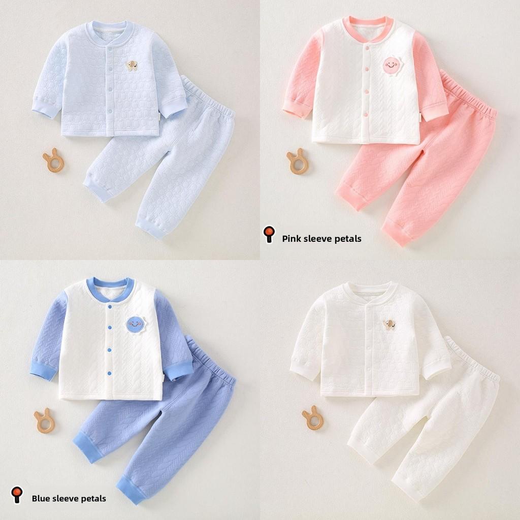 Baby Threelayer Warm Cotton Pajama Set With Cartoon Patterns For Newborns