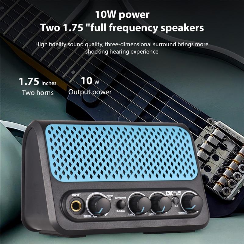 DK 10W Electric Guitar Amplifier Dual Channel Clean/Overdrive and Reverb Effects Bluetooth/Headphone Connectivity Plug and Play
