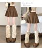 Coffee Maillard Suede A-line Pleated Skirt - Women's Autumn/Winter Petite Leather-look Skirt