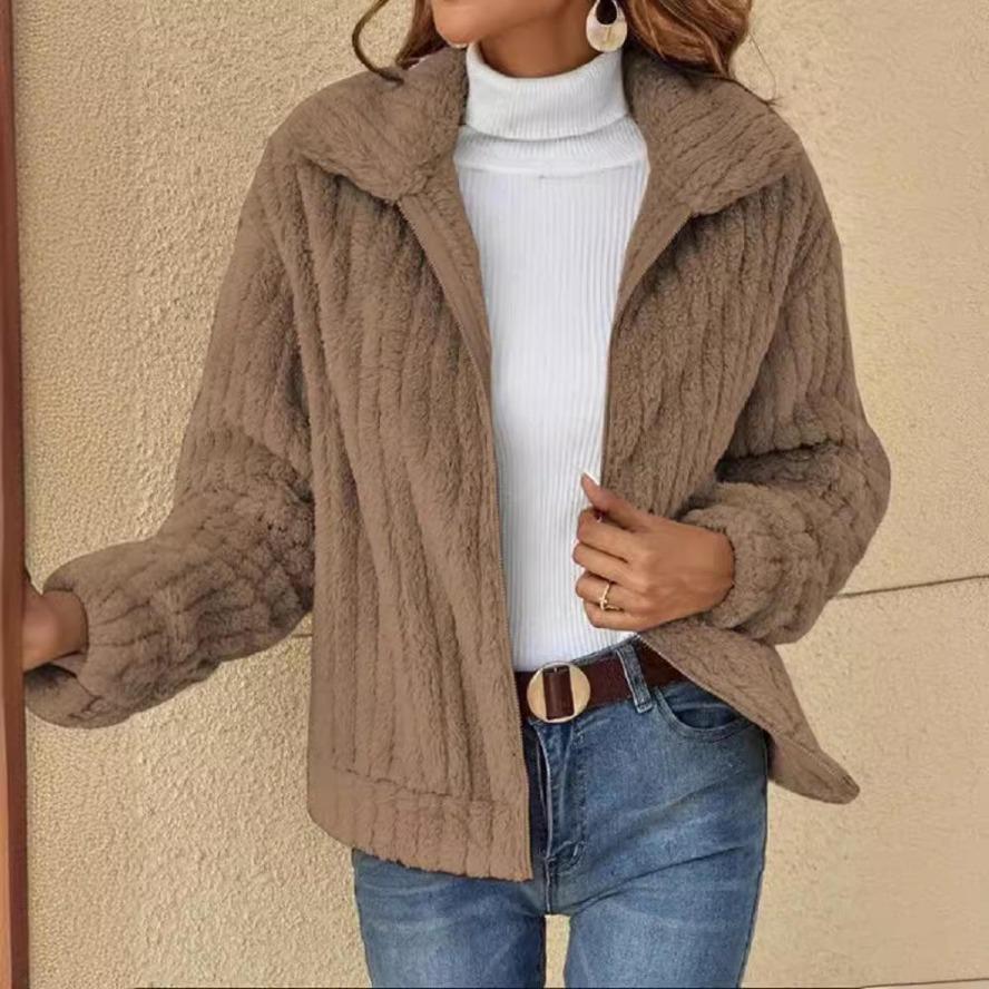Autumn/Winter Women's Fur Plush Lapel Cardigan Short Coat