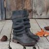 Platforma Silný Podpatek Dámské Westernové Kovbojské Boty Módní Nazouvací Skládaný Vršek Dlouhé Kotníkové Boty Podzim Zima Kotníkové Boty