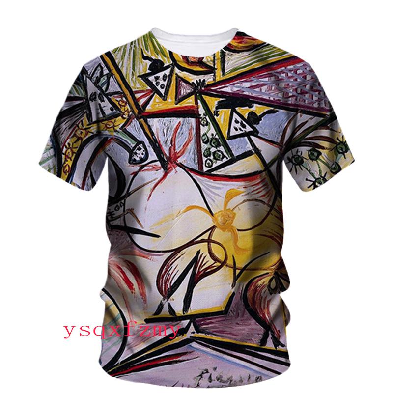 Picasso Oil Painting 3D Printing HD Art Graffiti Personality Fashion Men And Women Round Neck Short Sleeve Street Casual T-shirt