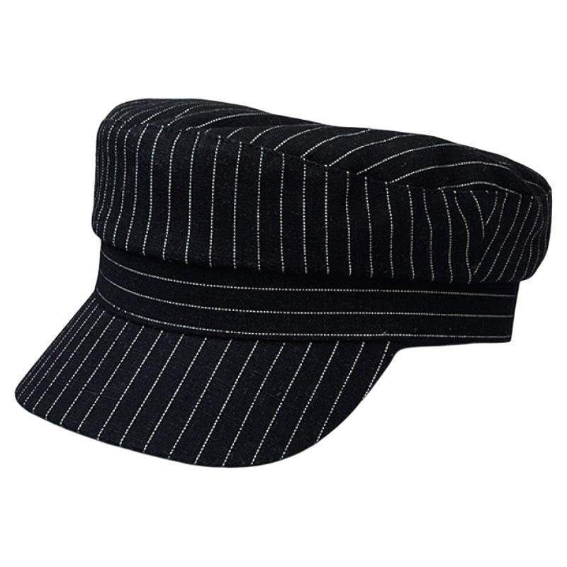 25-Day Striped Flat Top Hat Casual Retro Versatile Linen Newsboy Hat Women'S Spring And Summer Face Small Painter Hat