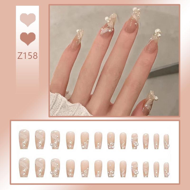 Press On Acrylic Fake Nails Set with Glue High Quality Handmade Nail Extension French Tips Woman False Short Nails Press Ons