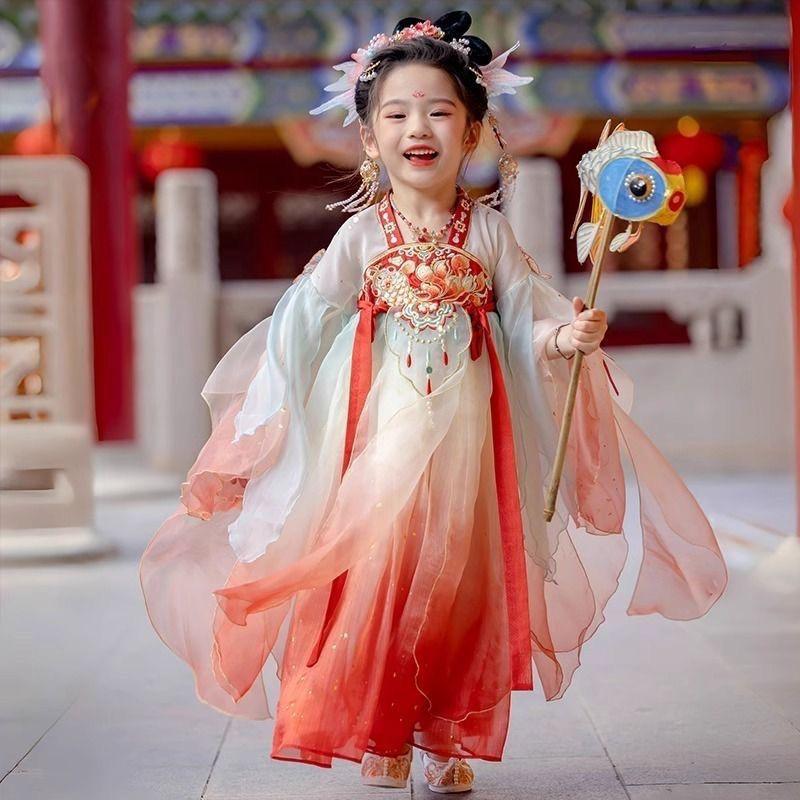 

Осень 2025 Детский ханьфу для девочек: Платье принцессы в стиле хай-энд, в древнем стиле, с летящим подолом 140cm