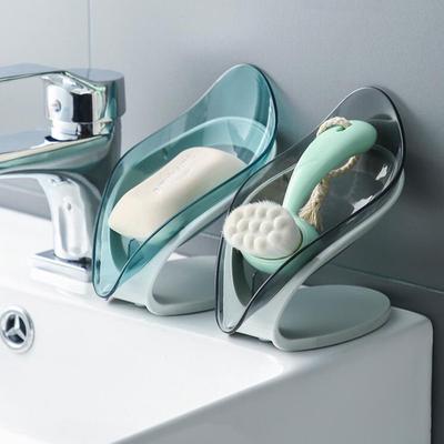 Suction Cup Soap Dish Box for Bathroom Shower Soap Holder with Drain Portable Leaf Shape Toilet Laundry Soap Rack Tray for Basin