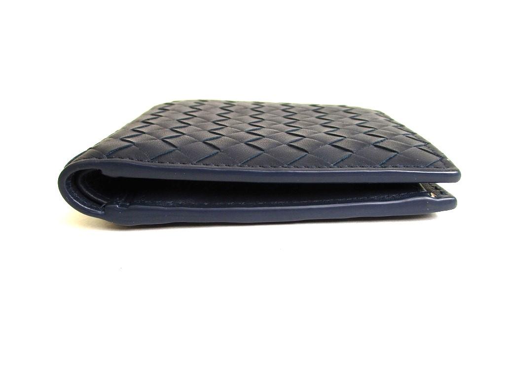 Authentic BOTTEGA VENETA Intrecciato Navy Blue Leather Bifold Wallet Compact Wallet #9622  Refurbished