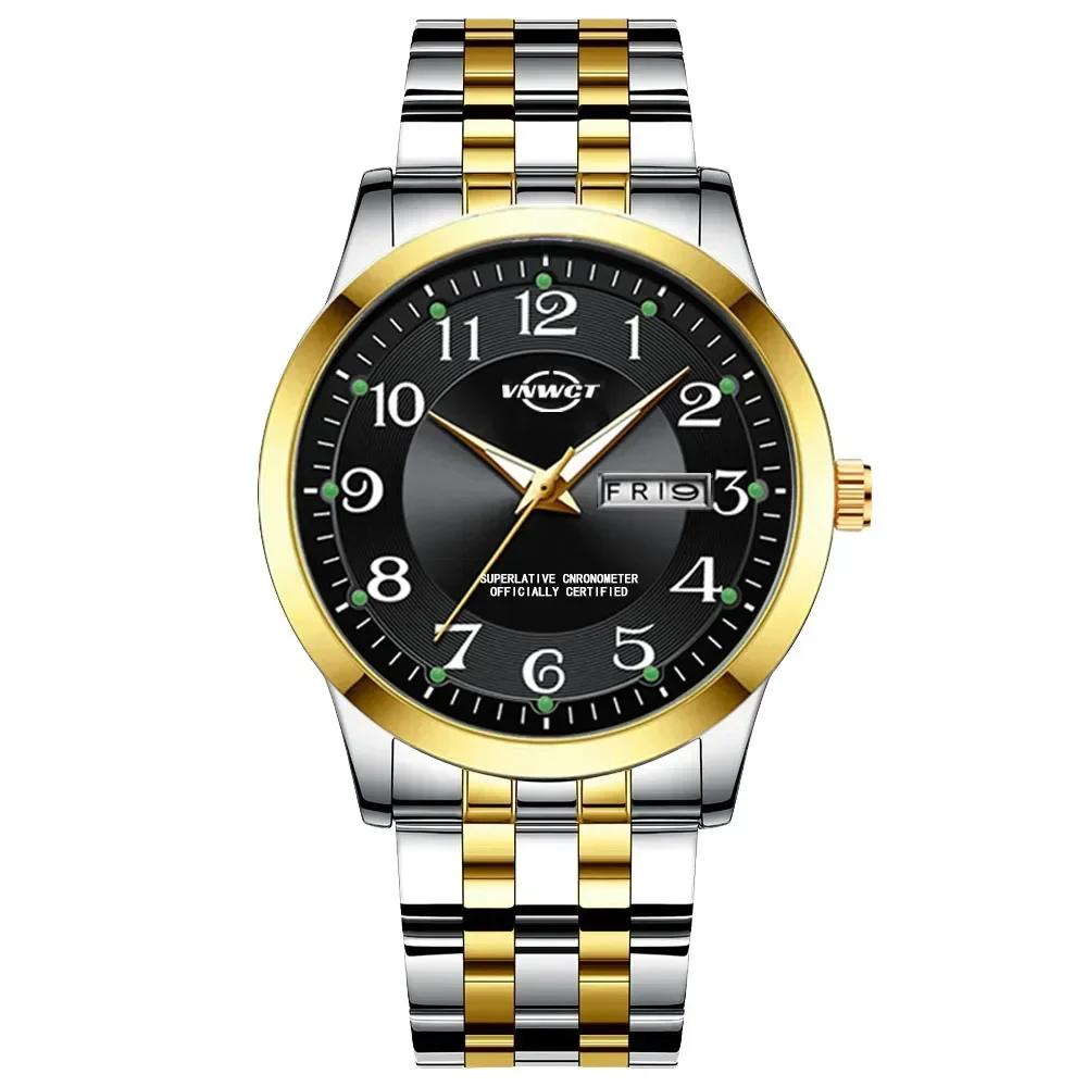 Men's Watch Stainless Steel Band Fashion Luminous Quartz Watch for Man Dual Calendar Male Clock Reloj Hombre Clock