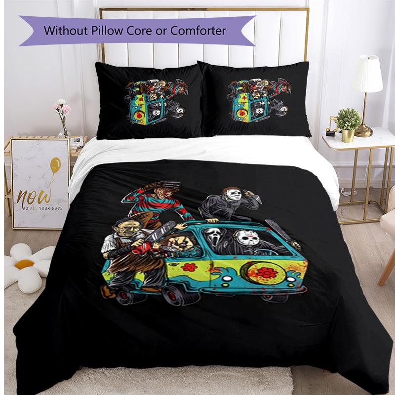 Freddy Krueger Printed 3PCS Bedding Set Soft Breathable Duvet Cover Pillowcases Set Washable Bedroom Decor Home Gift