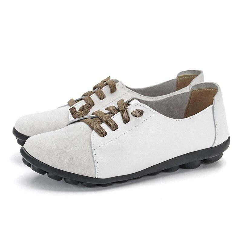 Flache Damenschuhe, Vier-Jahreszeiten-Schuhe, runde Zehenpartie, Nähen, lässig, handgefertigt, weiche Damenschuhe 38 weiß
