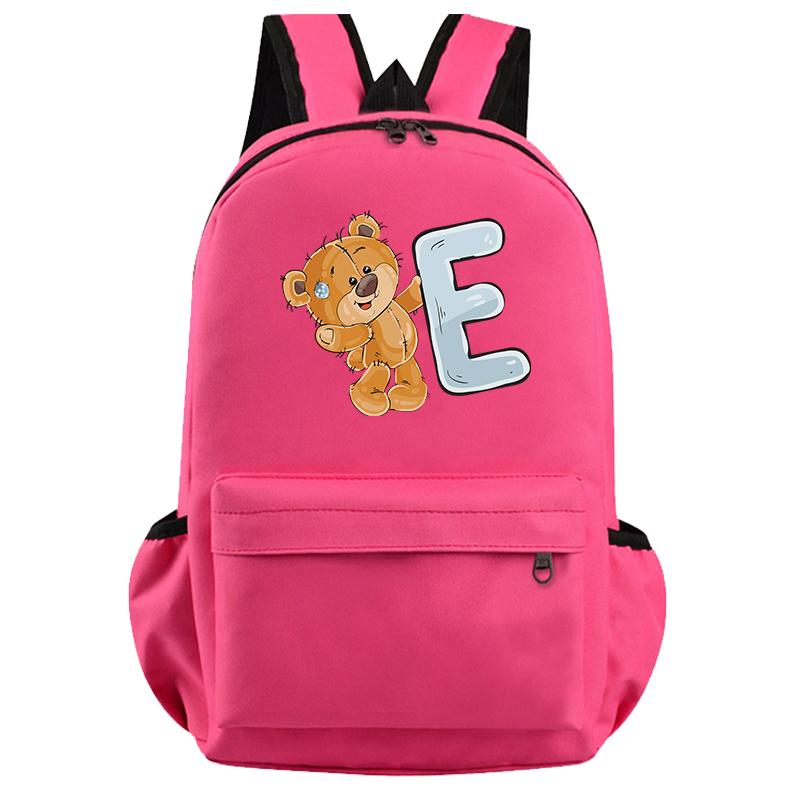 Schöner kleiner Bär-Rucksack mit 26 englischen Buchstaben, Teenager-Schultasche für Mädchen, Jungen, Rucksack mit großer Kapazität, Büchertasche für Kindergeschenke