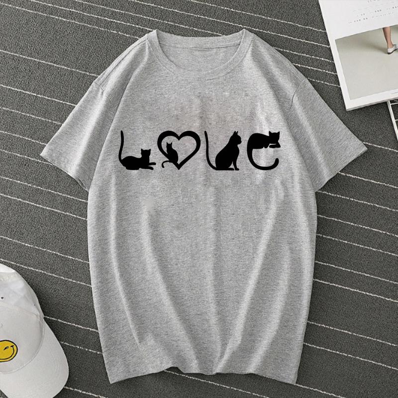 Damen-T-Shirt mit schwarzem Katzenmotiv und Mama-Motiv – modisches Kurzarm-T-Shirt mit Rundhalsausschnitt für Katzenliebhaberinnen zu Weihnachten