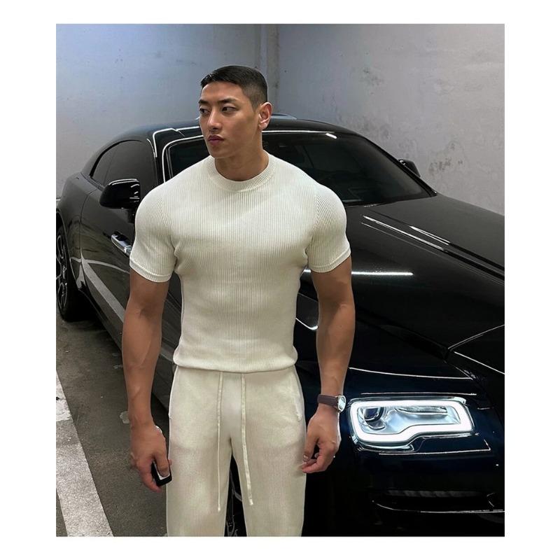 Men S Waffle Knit Short Sleeve Fitted Casual T Shirt