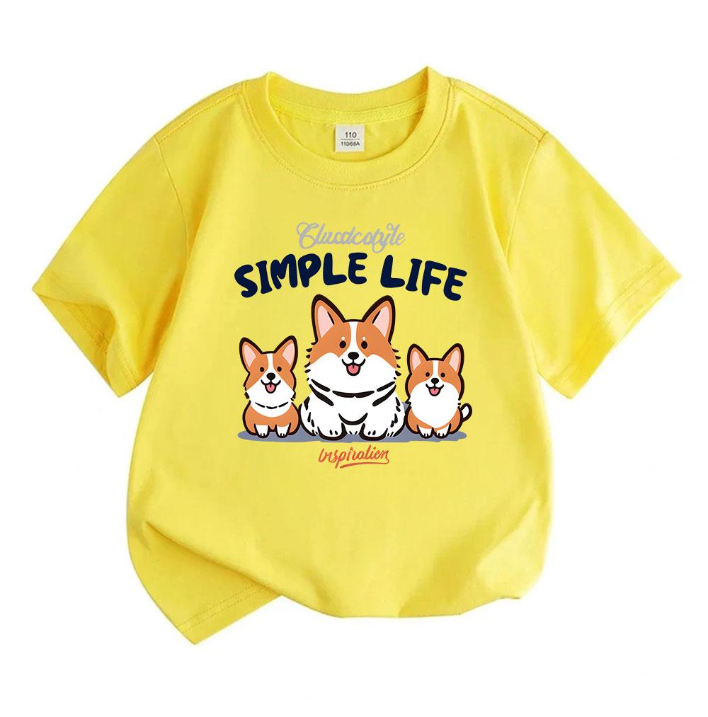 Toddler Boys Girls 100% Cotton Short Sleeve Crew Neck T-Shirt, Adorable Corgi Simple Life Printed Casual Soft Breathable Summer Tee for Daily Wear