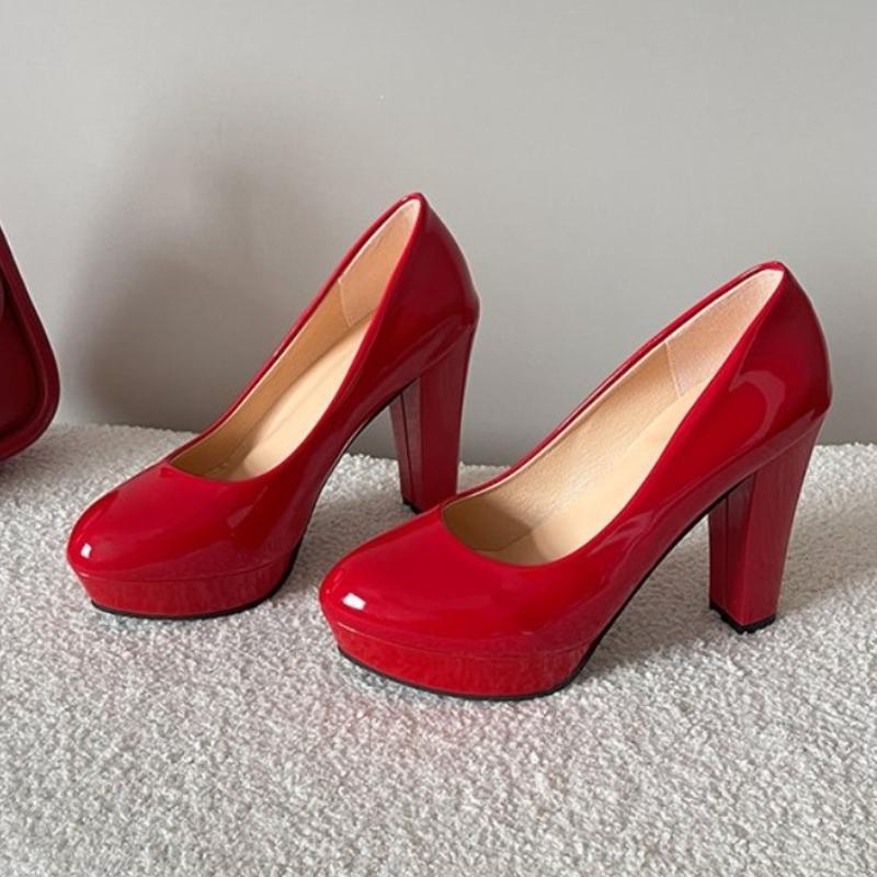 Fashion New High Heels Shoes Women White Wedding Shoes Thick High Heels Fashion Party Pumps Footwear Black Red Big Size 34-42