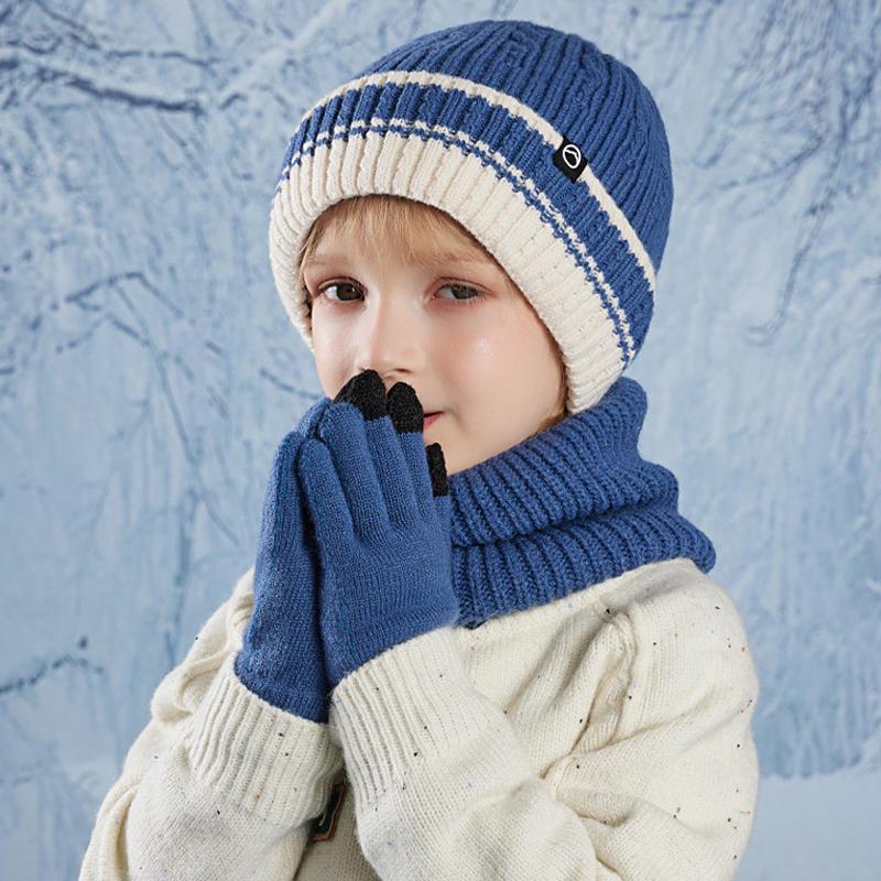 3Pcs Children Winter Hat Neck Warmer Gloves Set Fleece Lining Kids Beanie Scarf Suit Outdoor Child Cap for Girls Boys 4-10Y