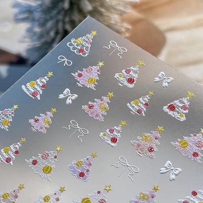 Vianočný stromček Nálepky na nechty Reliéfne Nail Art Samolepiace Nálepky na Manikúru Vianočná Párty Ozdoby na Nechty