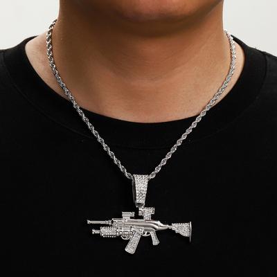 Diamond Gun Jewelry Alloy Simulation Ak Weapon Model Flash Diamond Jewelry Hip Hop Men'S Necklace Full Diamond