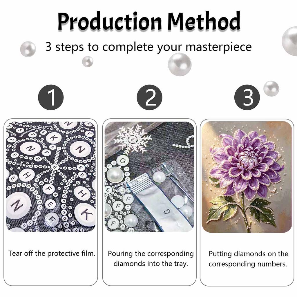 Pearl painting kit DIY purple dahlia flower wall art home decoration painting