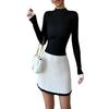 Vestido Suéter Emagrecedor Patchwork Preto e Branco 2025 com Gola Redonda