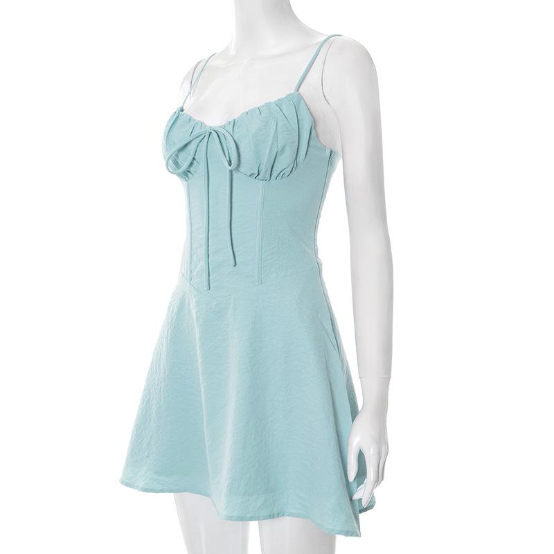 D25DS093 European & American Style Lace-up Ruched Camisole Dress