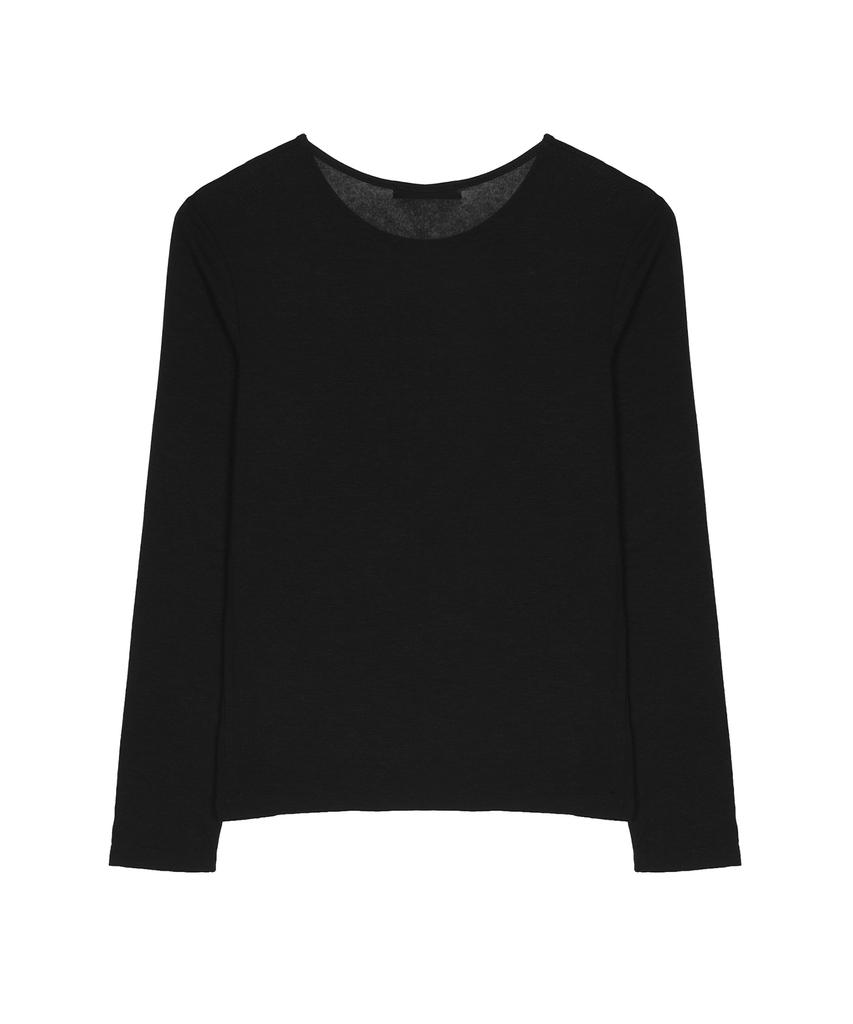 NICK&NICOLE Sheer Round Long Sleeve Top_Black